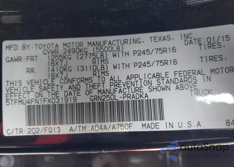 2015 Toyota Tacoma Base V6 z USA, uszkodzony, nr VIN 5TFMU4FN1FX031919